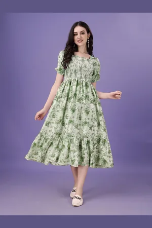 DEKLOOK Women Floral Print Crepe Fit & Flare Midi Dress
