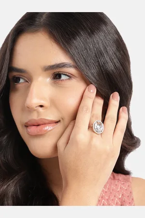Anouk Silver-Plated AD-Studded Adjustable Finger Ring