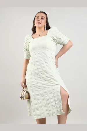 Instafab Women Puff Sleeve A-Line Midi Dress