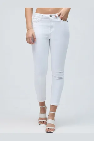 20Dresses Women White Slim Fit Stretchable Cropped Jeans