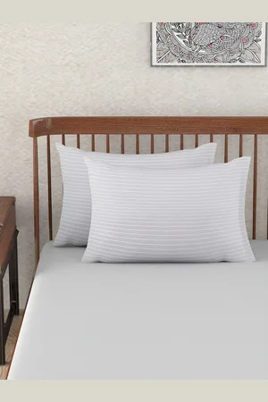 Fabindia Grey & White 2 Pieces Striped Pure Cotton Rectangle Pillow Covers