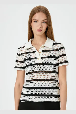 Koton Women Self-Design Polo Collar T-shirt