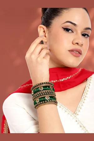 Peora 10-Piece Gold-Plated Silk Thread & Stone-Studded Bangles