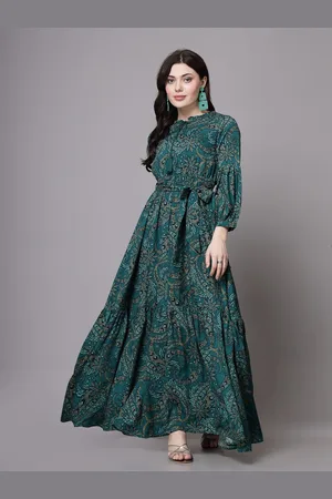 Aayu Floral Printed Mandarin Collar Cuffed Sleeves Maxi Dress