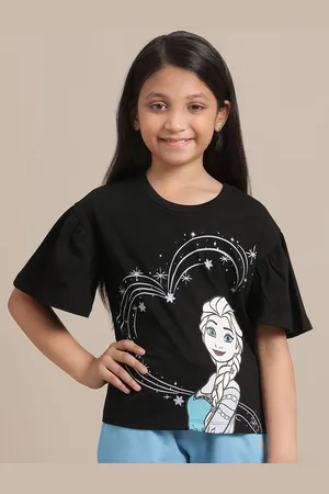 Kidsville Girls Frozen Printed Pure Cotton Relaxed Fit Pure Cotton T-Shirt