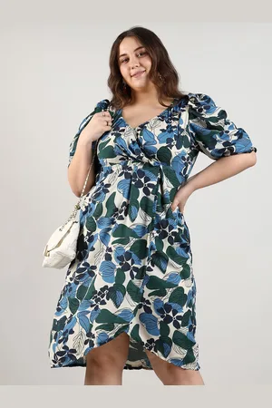 Instafab Women Plus Size Floral Printed Puff Sleeves Wrap Dress