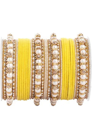 Leshya Set Of 32 Brass-Plated Stone-Studded & Beaded Bangles