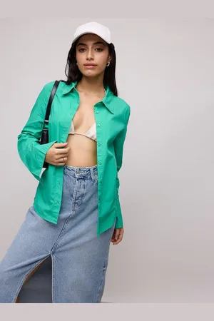 FREAKINS Women Solid Cotton Slim Fit Opaque Casual Shirt