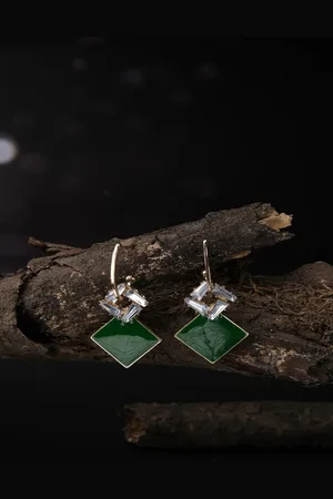 Jewelz Gold-Plated Stone Studded Contemporary Drop Earrings
