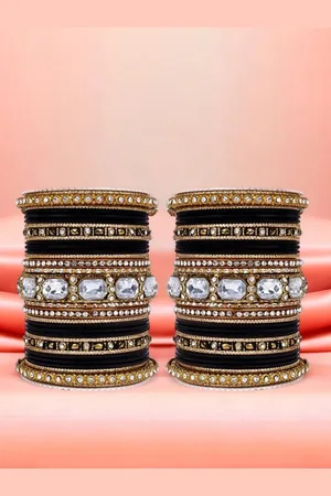 Leshya Set Of 62 Brass Plated Stone Studded & Beaded Bangles