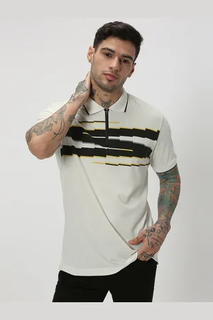 Mufti Men Striped Polo Collar Slim Fit Pure Cotton T-shirt