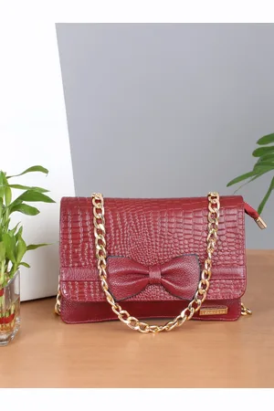 Teakwood Leathers Textured Structured Sling Bag with Bow Detail