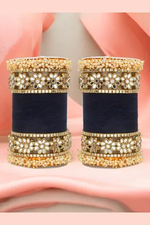 Leshya Set Of 48 Brass-Plated Stone-Studded & Beaded Bangles