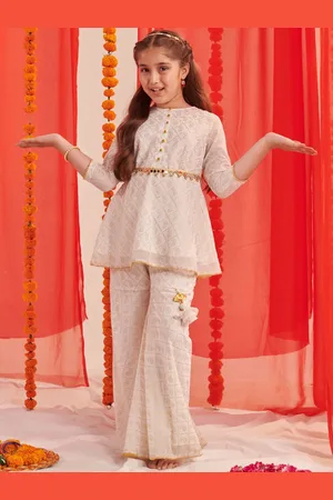 pspeaches Girls Printed Empire Gotta Patti Kurta with Sharara