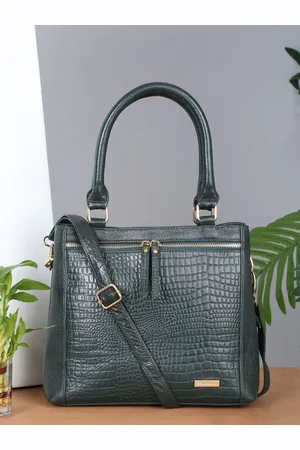 Teakwood Leathers Women Animal Textured Leather Structured Handheld Bag with Cut Work