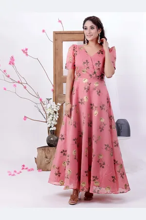 Ethnovog Floral Printed Chanderi Silk Maxi Dress