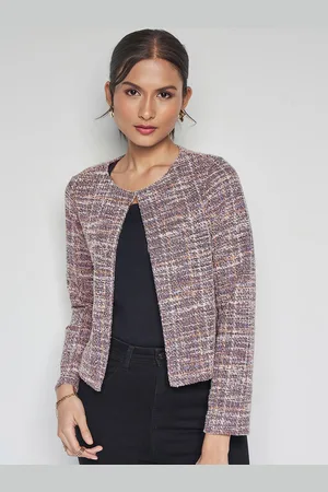 AND Self Design Collarless Crop Tailored Jacket