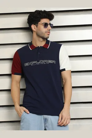 High Star Men Polo Collar Typographic color blocked cotton T-shirt