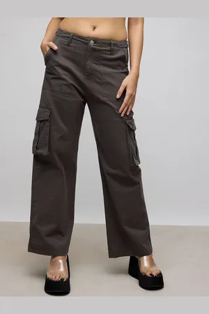 FREAKINS Women Straight Fit High-Rise Cotton Cargo Jeans