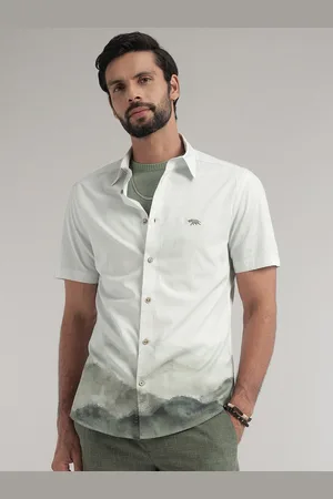 Andamen Premium Slim Fit Abstract Printed Spread Collar Short Sleeves Cotton Casual Shirt