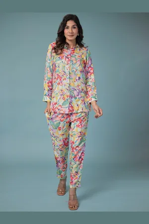 ZARI Women Printed Long Sleeve Shirt & Trousers Co-Ords