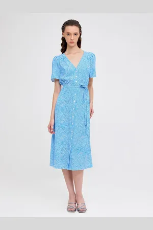 COVER STORY Women Polka Dot Print Flared Sleeve Midi Dress