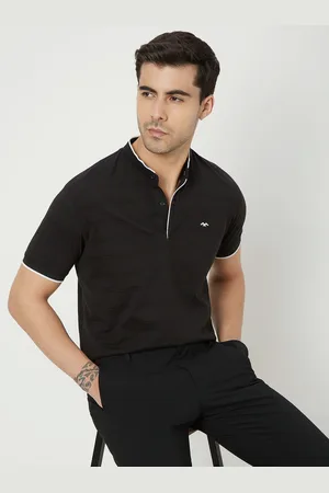 Mufti Men Mandarin Collar Slim Fit Cotton T-shirt