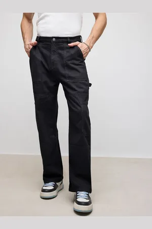 FREAKINS NOIR POCKET Men Black Straight Fit High-Rise Pure Cotton Cargo Jeans