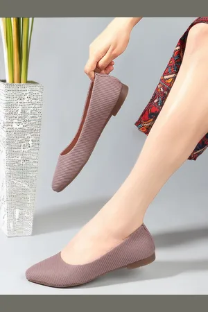 DressBerry Nude Coloured Textured Pointed Toe Ballerinas