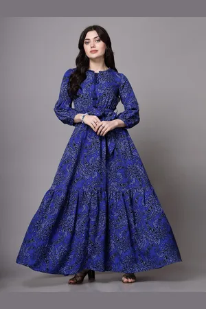 Aayu Floral Printed Mandarin Collar Cuffed Sleeves Maxi Dress
