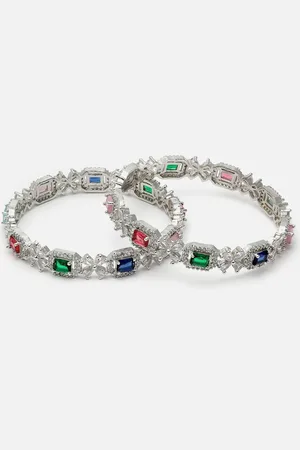 Anouk Set Of 2 Rhodium-Plated American Diamond Studded Bangles