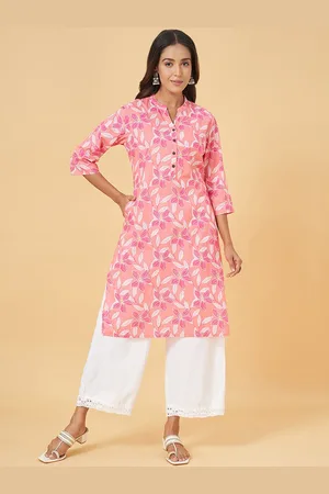 Pantaloons Floral Printed Pure Cotton Mandarin Collar Kurta