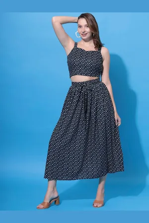 DressBerry Women Printed Square-Neck Top With Flared Skirt Co-Ords
