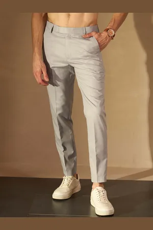 DENNISON Men Grey Smart Tapered Fit Casual Trousers