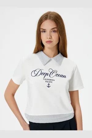 Koton Women Printed Polo Collar T-shirt