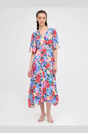 COVER STORY Women Floral Print Flared Sleeve Crepe Midi Dress