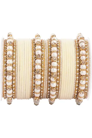 Leshya Set Of 32 Brass-Plated Stone-Studded & Beaded Bangles