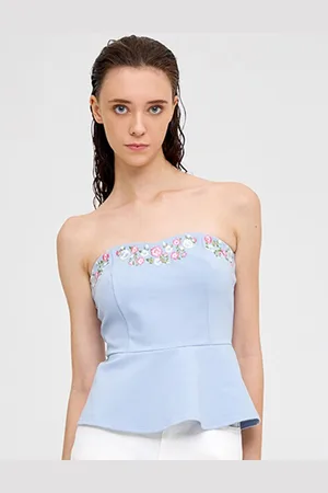COVER STORY Floral Printed Sleeveless Peplum Top