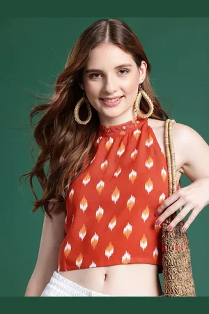 Sangria Printed Halter Neck Top