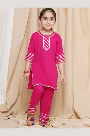 AJ DEZINES Girls Yoke Design Regular Gotta Patti Pure Cotton Kurta with Pyjamas