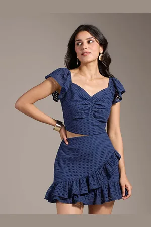 20Dresses Self-Design Pure Cotton Top With Ruffled Mini Skirt Co-Ords