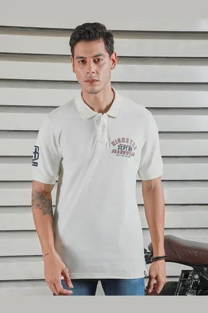 High Star Men Polo Collar Typographic Applique Casual T-shirt
