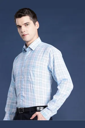 HANCOCK Men Slim Fit Checked Linen Formal Shirt