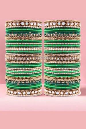 Leshya Set Of 86 Brass Plated Artificial Stones and Beads Bangles