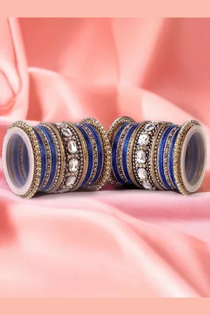 Leshya Set Of 62 Brass-Plated Stone Studded & Beaded Bangles
