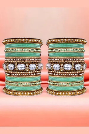 Leshya Set of 62 Brass Plated Artificial Stone Studded Bangles