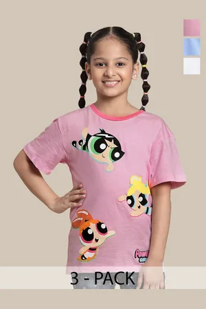 Kidsville Girls Pack Of 3 Graphic Printed Pure Cotton T-shirts