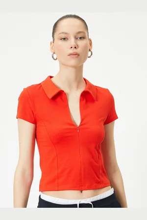 Koton Women Solid Polo Collar Slim Fit T-shirt