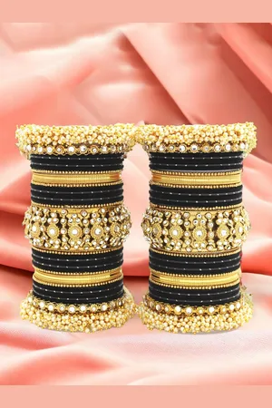 Leshya Set of 66 Brass-Plated Stone Studded & Beaded Bangles