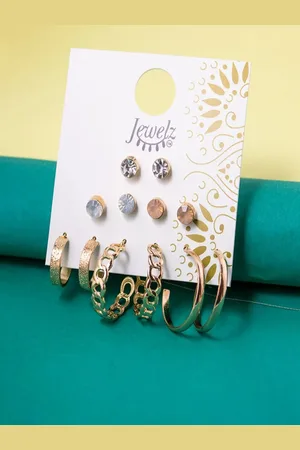 Jewelz Set Of 6 Gold-Plated Stone Studded Contemporary Studs Earrings